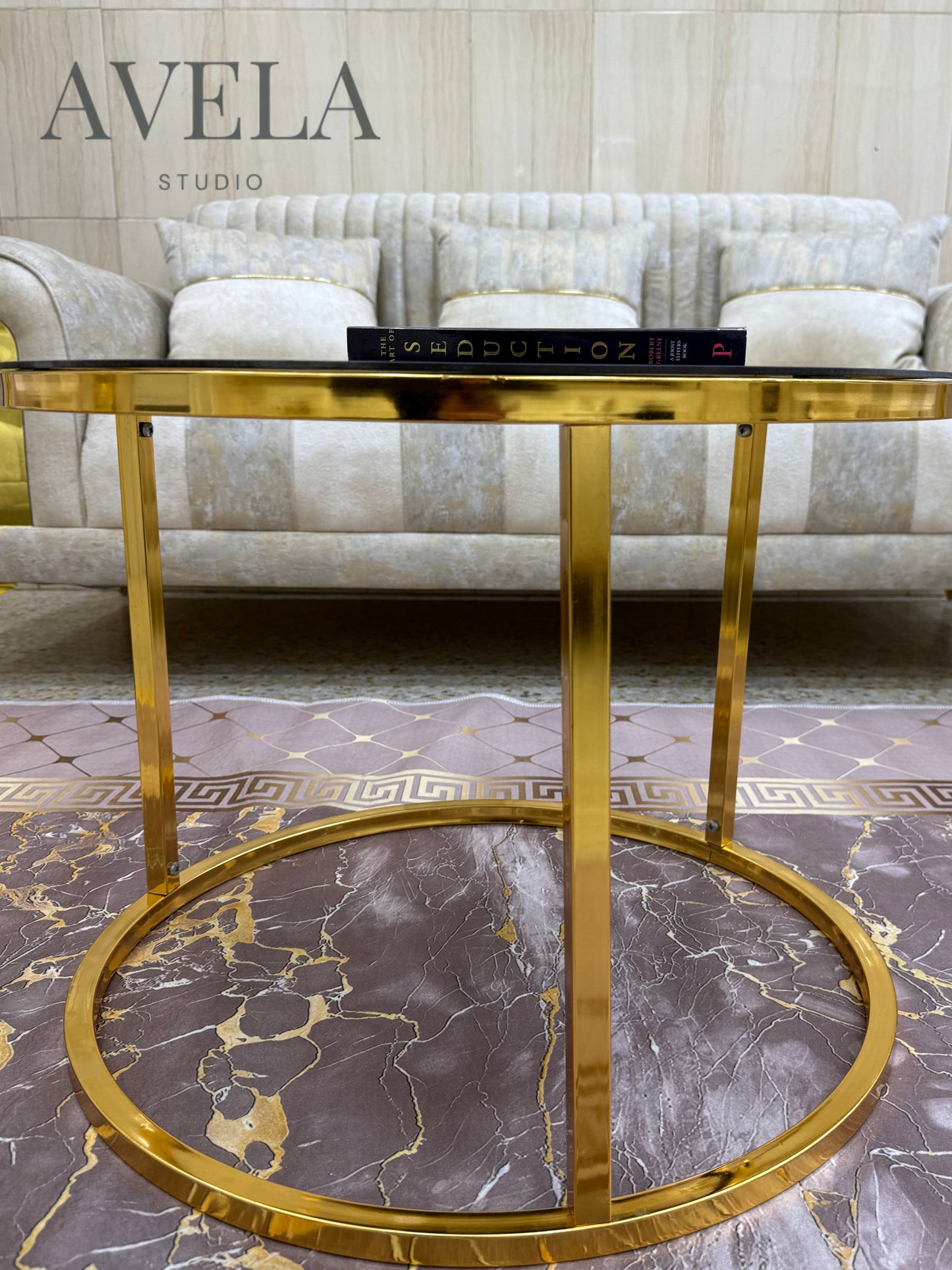 Table Basse Salon Luxe Noir & Or